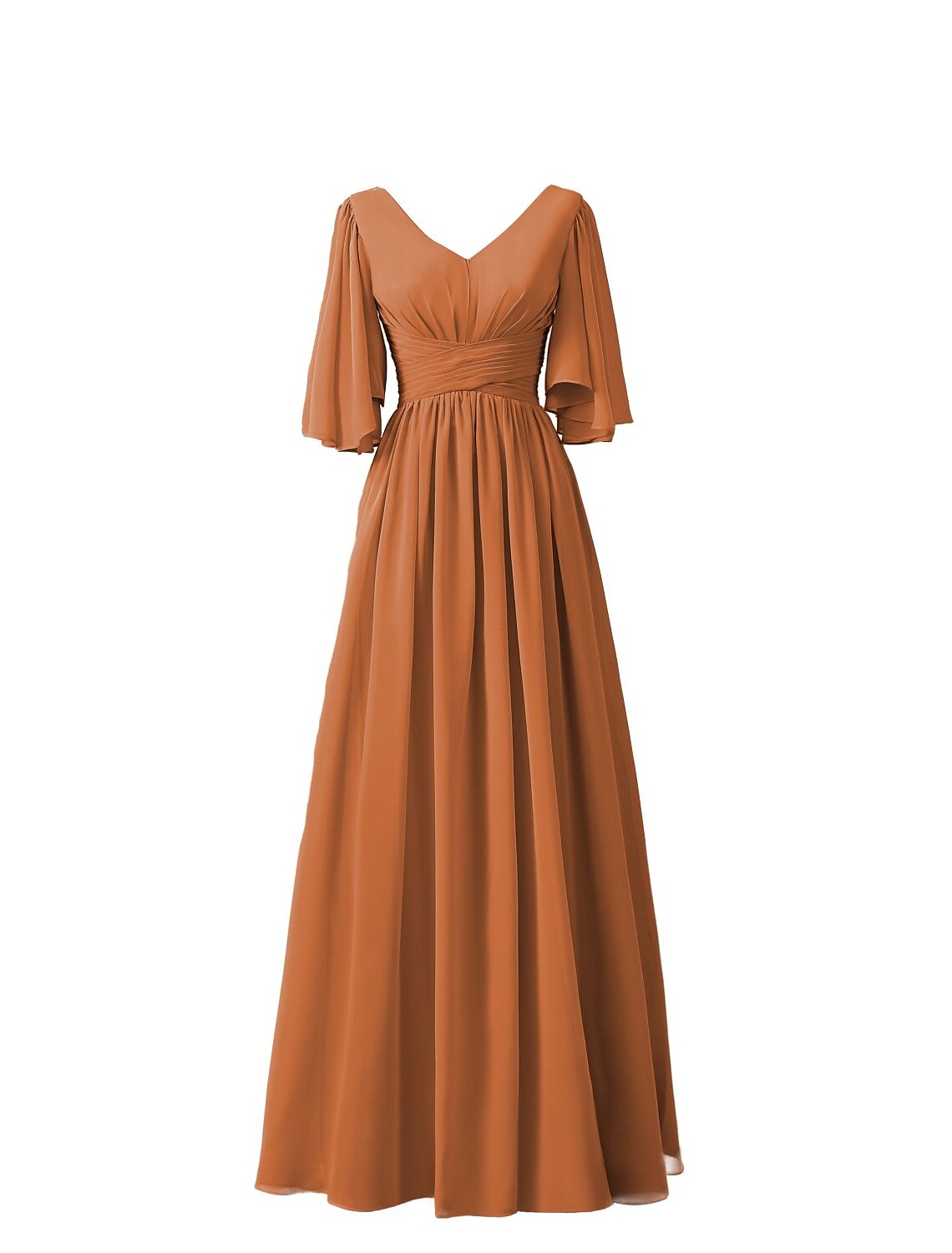 Bridesmaid Dress V Neck Half Sleeve Elegant Floor Length with Pleats / Ruffles