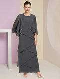 Sheath / Column Mother of the Bride Dress Formal Wedding Guest Elegant Scoop Neck Ankle Length Sleeveless Wrap Included with Cascading Ruffles