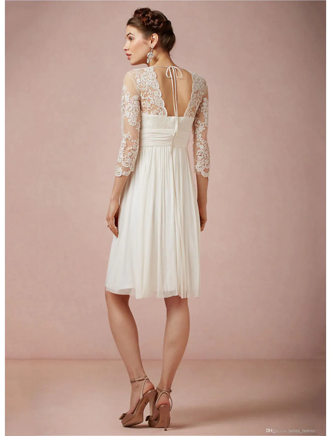 White Bridal Open Back Little Dresses Wedding Dresses Knee Length A-Line V Neck