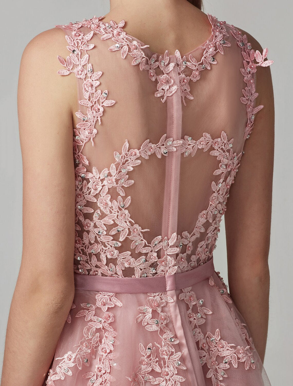 Cocktail Party Knee Length Sleeveless Illusion Neck Over with Beading Appliques