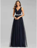 Wedding Guest Floor Length Sleeveless V Neck with Appliques