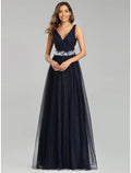 Empire Dress Wedding Guest Floor Length Sleeveless V Neck with Appliques