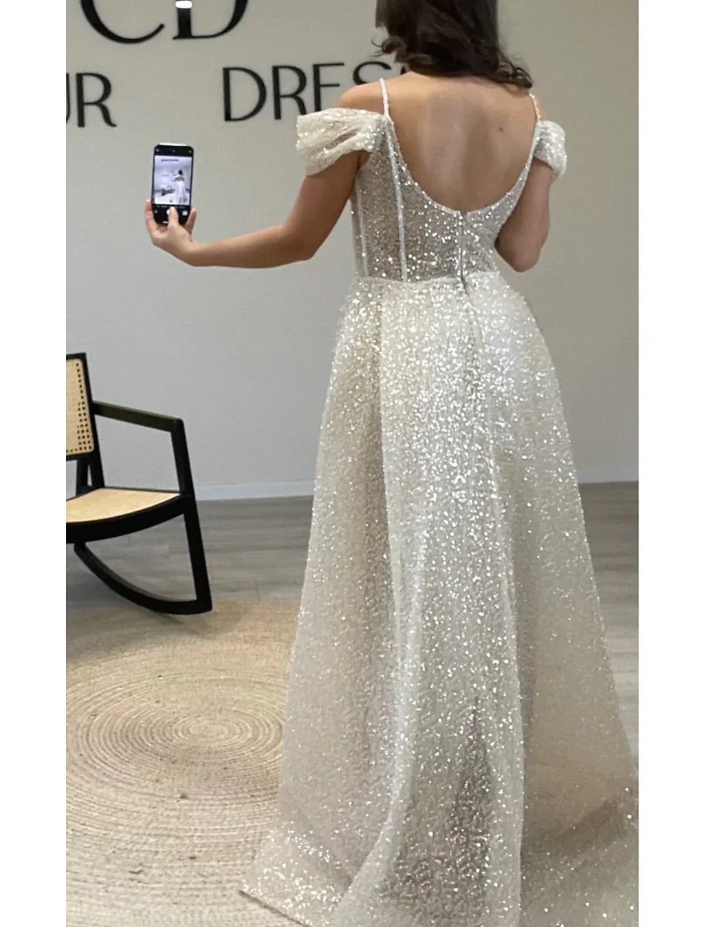 Sheath / Column Prom Dresses Elegant Dress Formal Prom Floor Length Short Sleeve Off Shoulder with Glitter Ruched