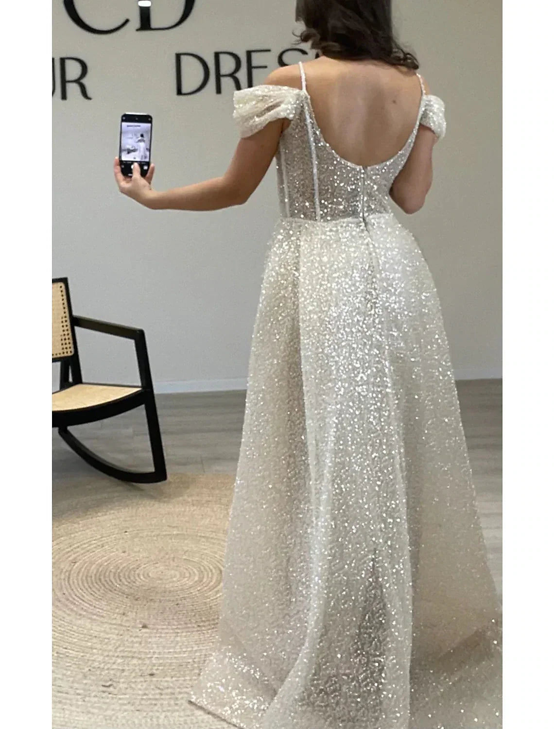 Sheath / Column Prom Dresses Elegant Dress Formal Prom Floor Length Short Sleeve Off Shoulder with Glitter Ruched