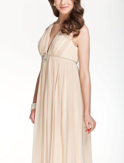 Elegant Red A-Line V-Neck Sleeveless Classic-Back Floor-Length Bridesmaid Dress