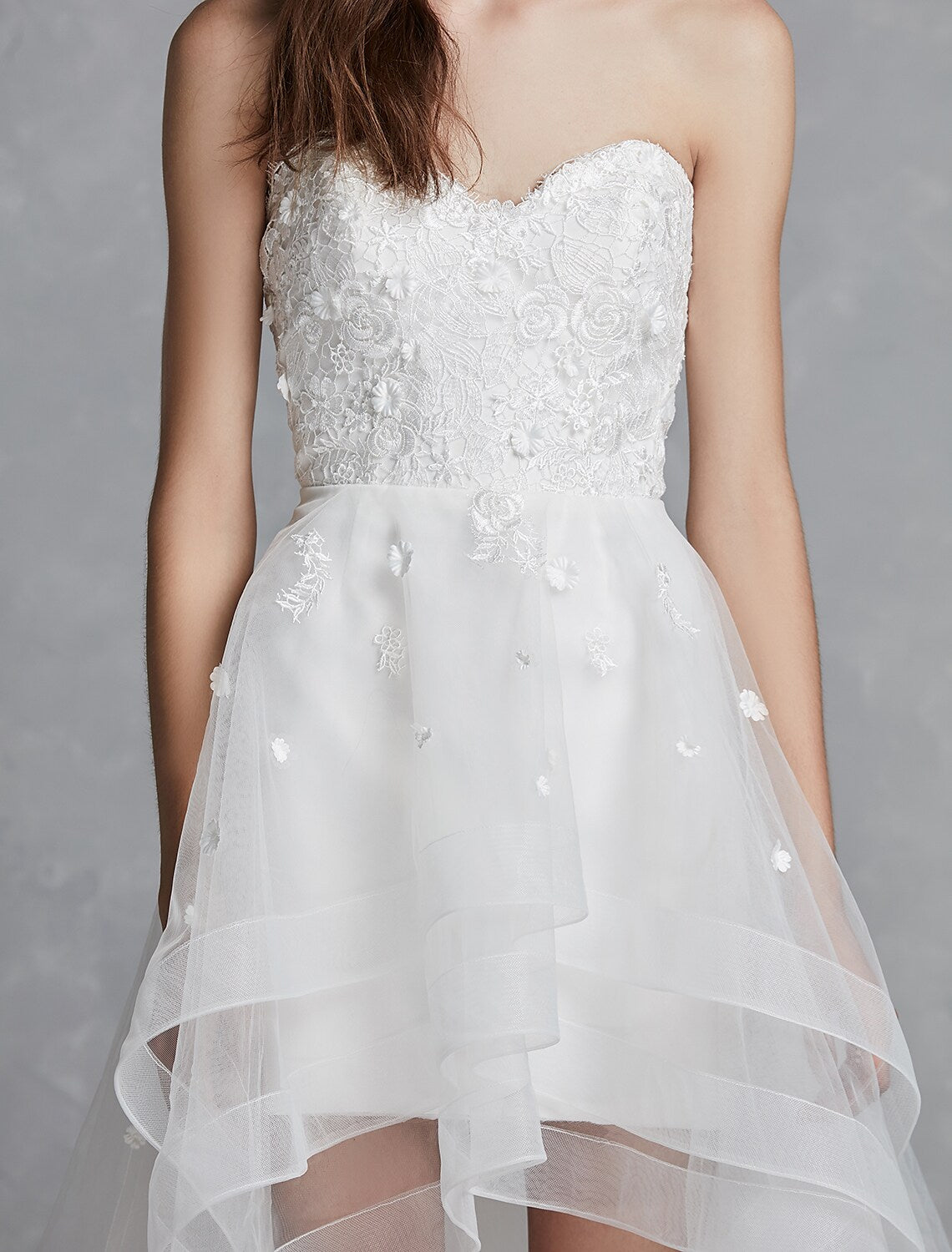 White Open Back Little Dresses Asymmetrical A-Line Strapless With Appliques