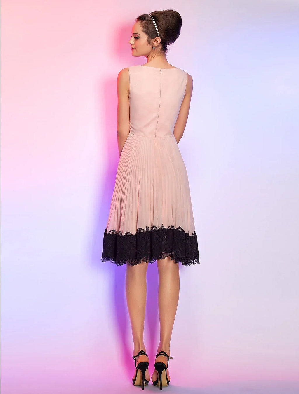 Pink Homecoming Knee Length Sleeveless Boat Neck Dress