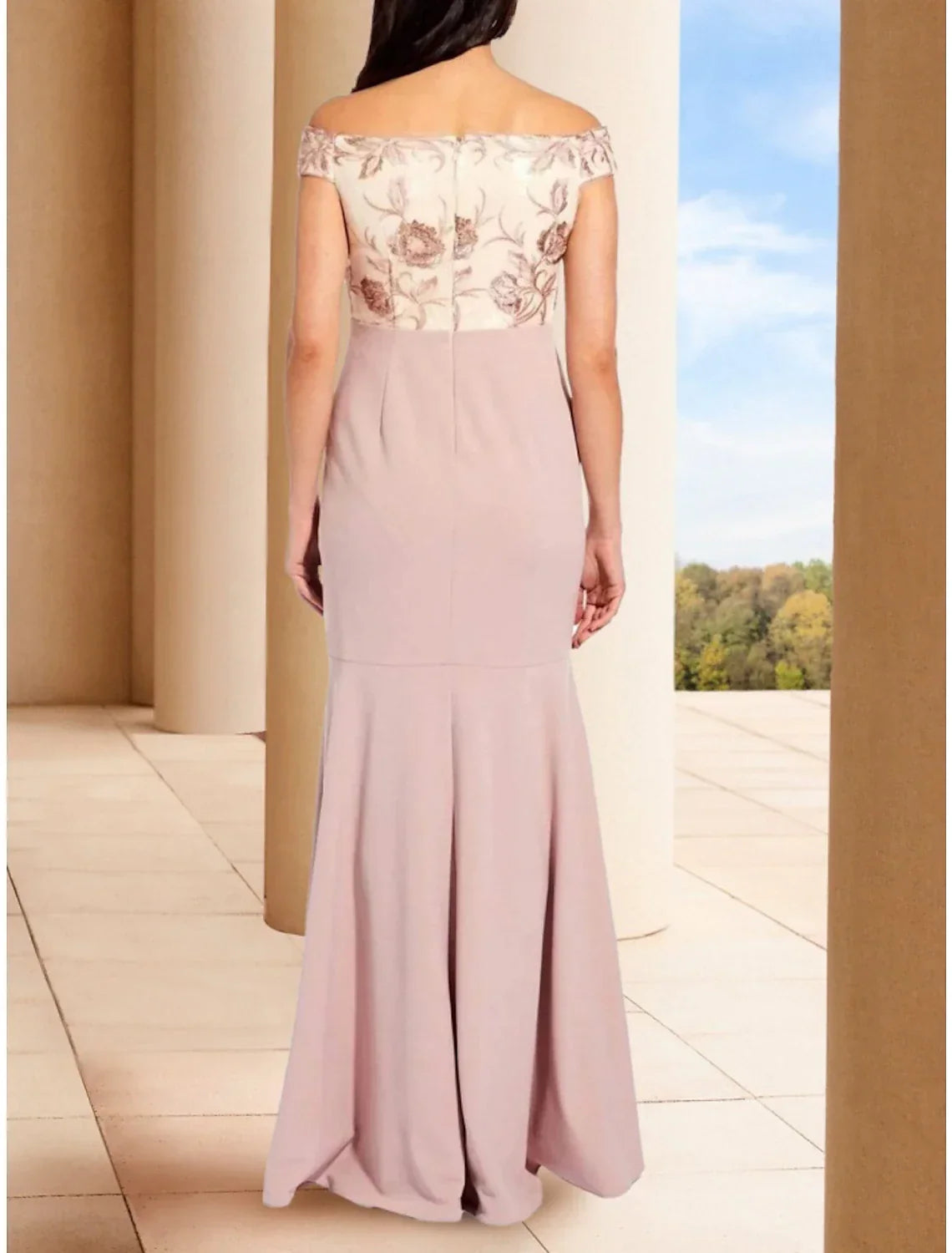 Mother of the Bride Dress Wedding Guest Elegant Off Shoulder Asymmetrical Short Sleeve with Embroidery Ruching