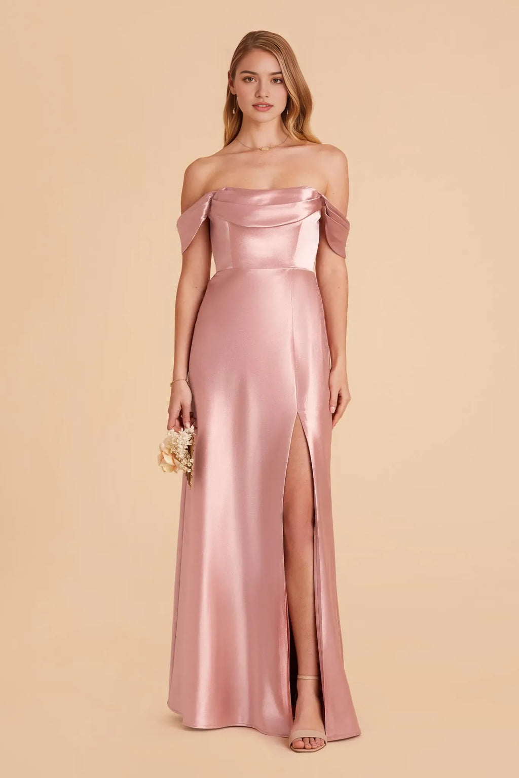 Blush Pink imeless Blush Off Shoulder Prom Dresses Side Slit for Comfort and Style at Formal Occasions