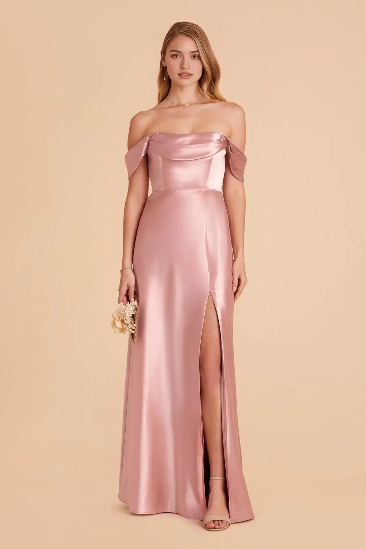 Blush Pink imeless Blush Off Shoulder Prom Dresses Side Slit for Comfort and Style at Formal Occasions
