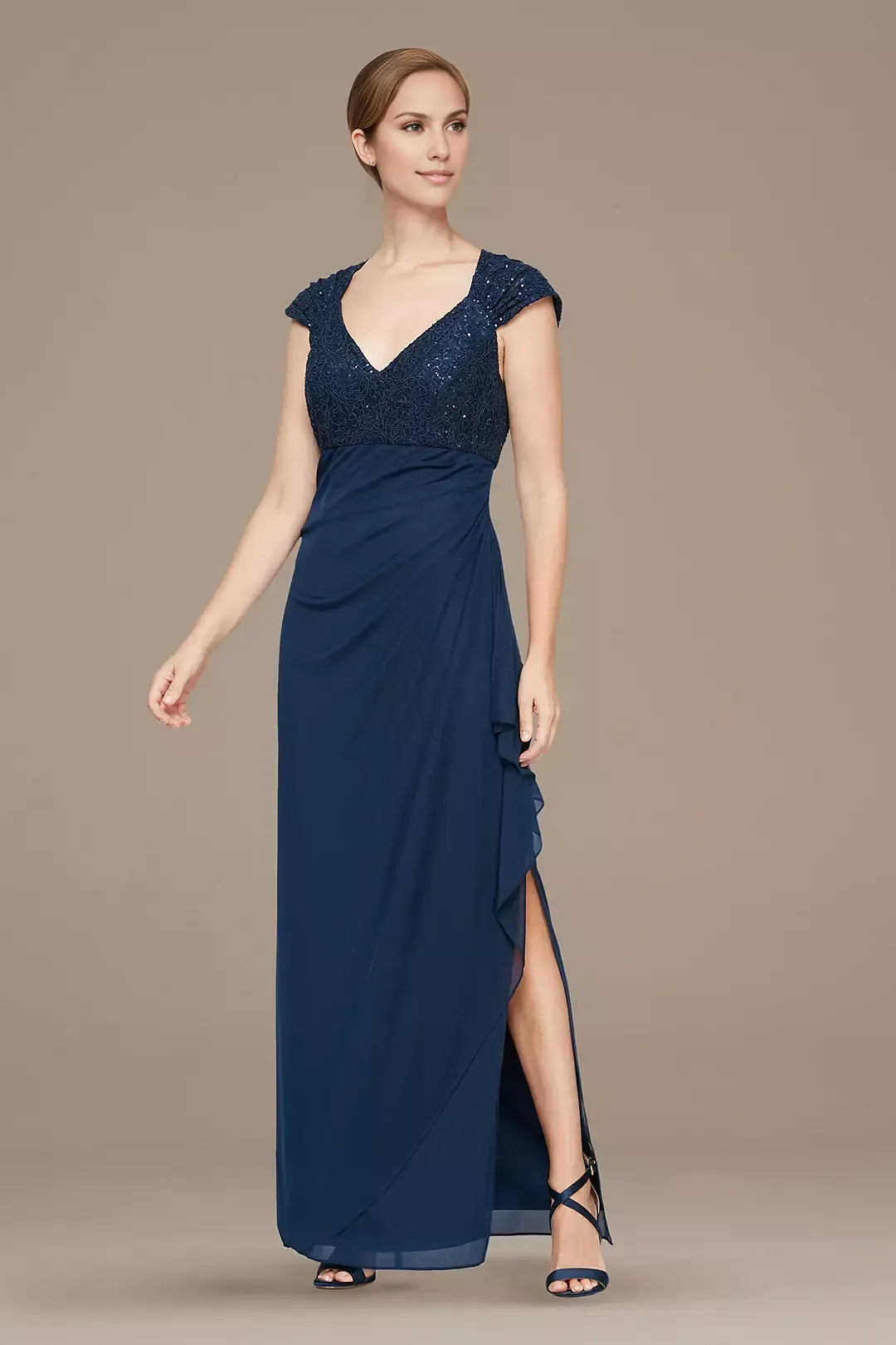 Special Occasion Elegant Dusty Blue Sequin A-Line Floor-Length Mother of the Bride Dress
