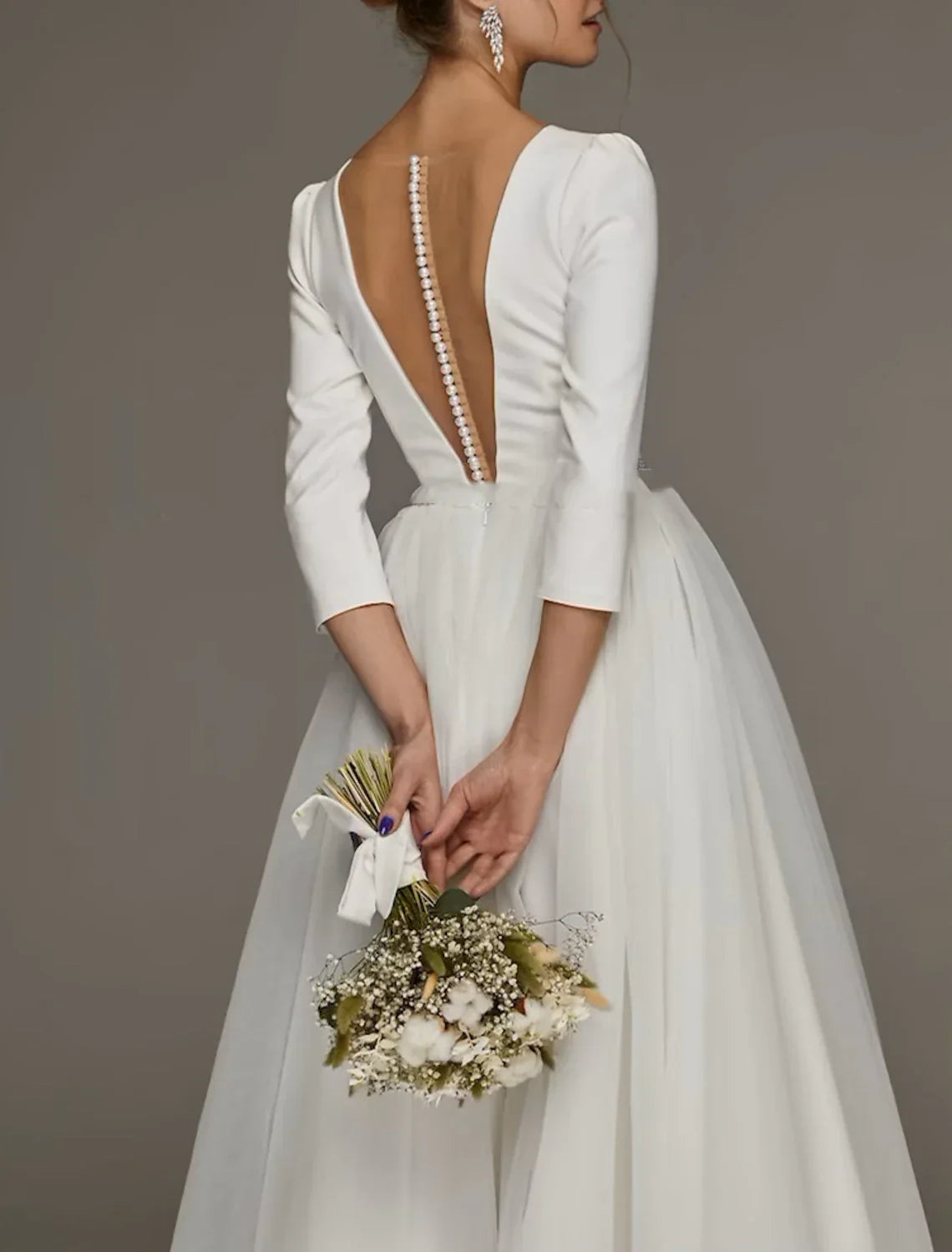 Bridal Shower Simple Wedding Dresses Wedding Dresses A-Line Off Shoulder Cap Sleeve Tea Length Bridal Gowns With Ruched Split Front