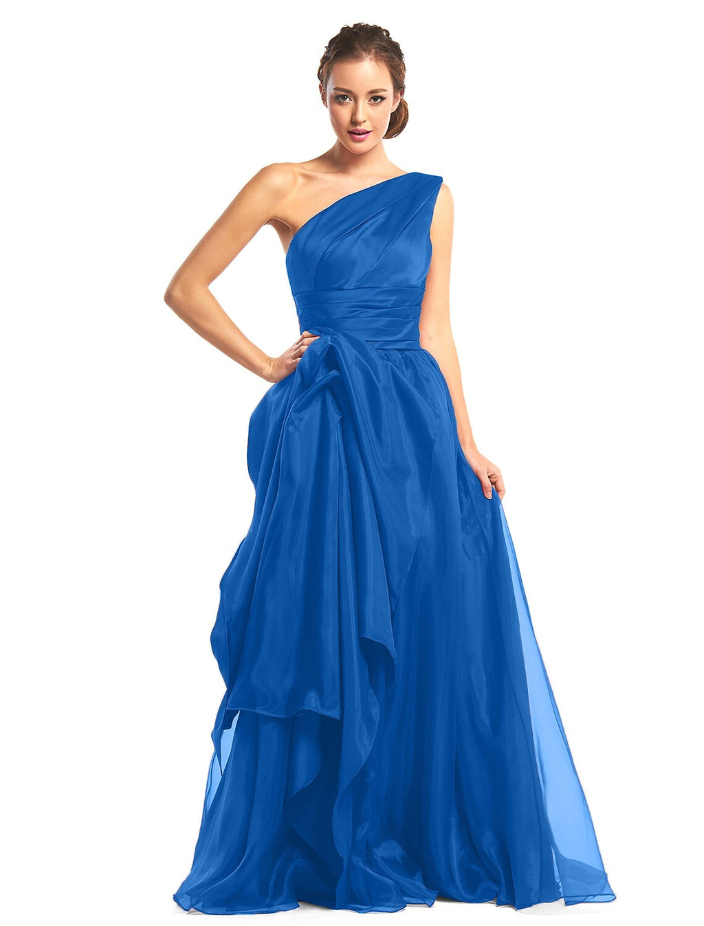 Prom Formal Evening Dress One Shoulder Sleeveless Floor Length with Side Draping