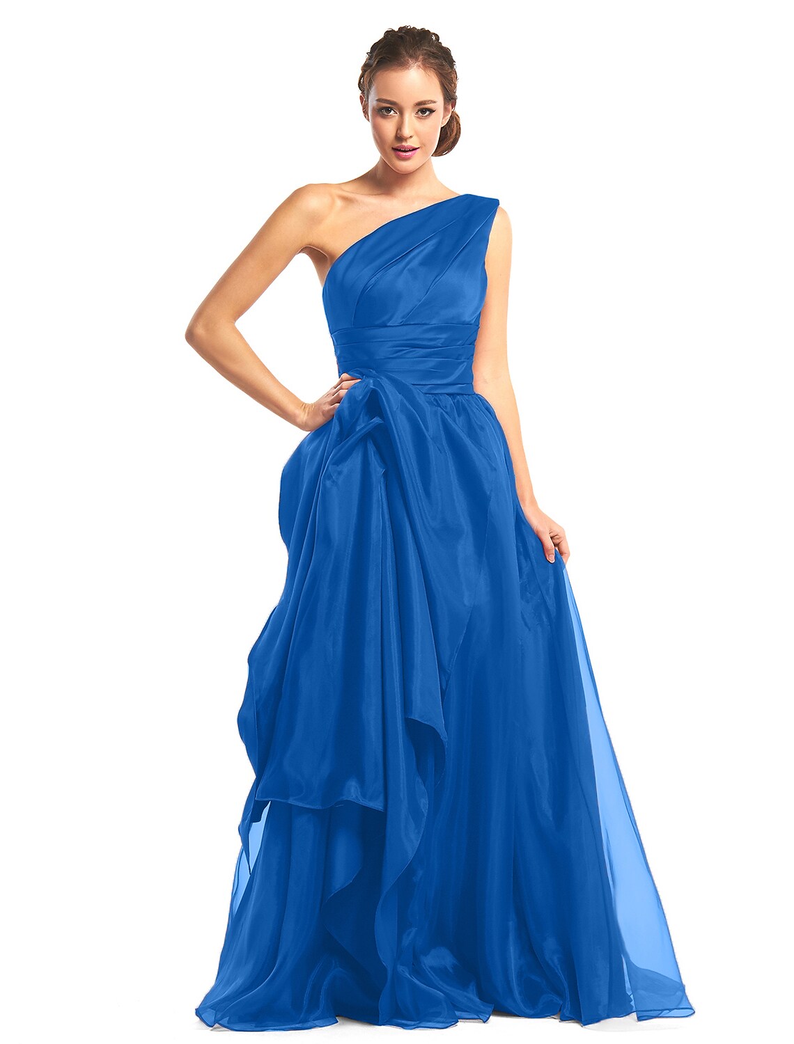 Prom Formal Evening Dress One Shoulder Sleeveless Floor Length with Side Draping