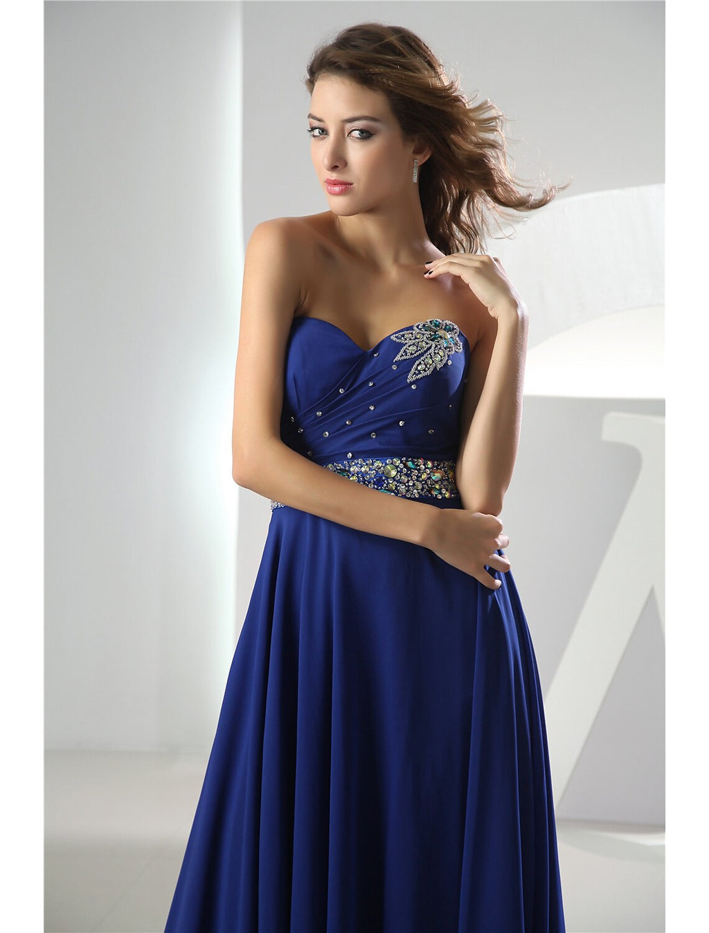 Evening Gown Dress Wedding Floor Length Sleeveless Sweetheart with Crystals