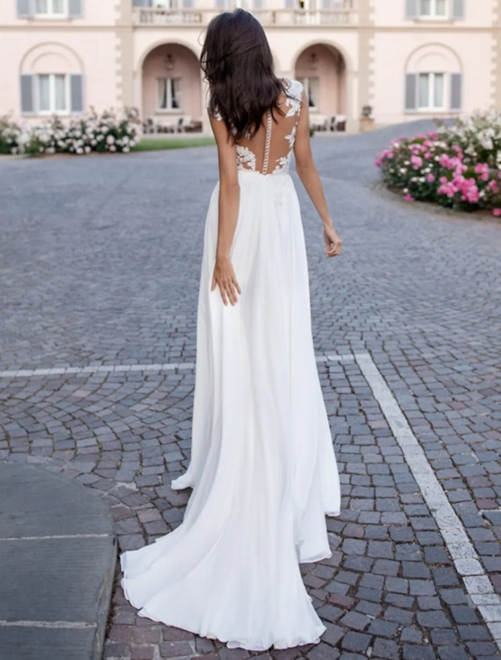 Beach Open Back Dresses A-Line Regular Straps V Neck With Appliques Split