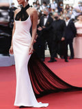 Mermaid / Trumpet Evening Gown Celebrity Style Dress Engagement Formal Evening Sweep / Brush Train Sleeveless Halter Neck with Splicing