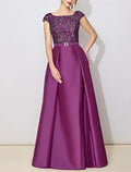 Mother of the Bride Dress Formal Wedding Guest Elegant Bateau Neck Floor Length Italy Half Sleeve Cap Sleeve with Sash / Ribbon