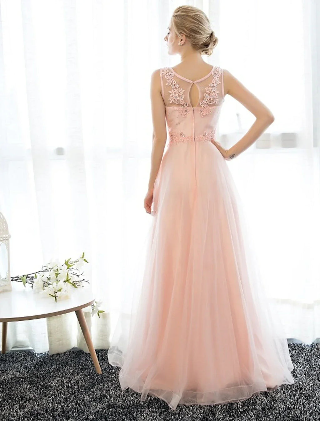 Sheath / Column Dress Wedding Guest Floor Length Sleeveless Illusion Neck with Crystals Appliques