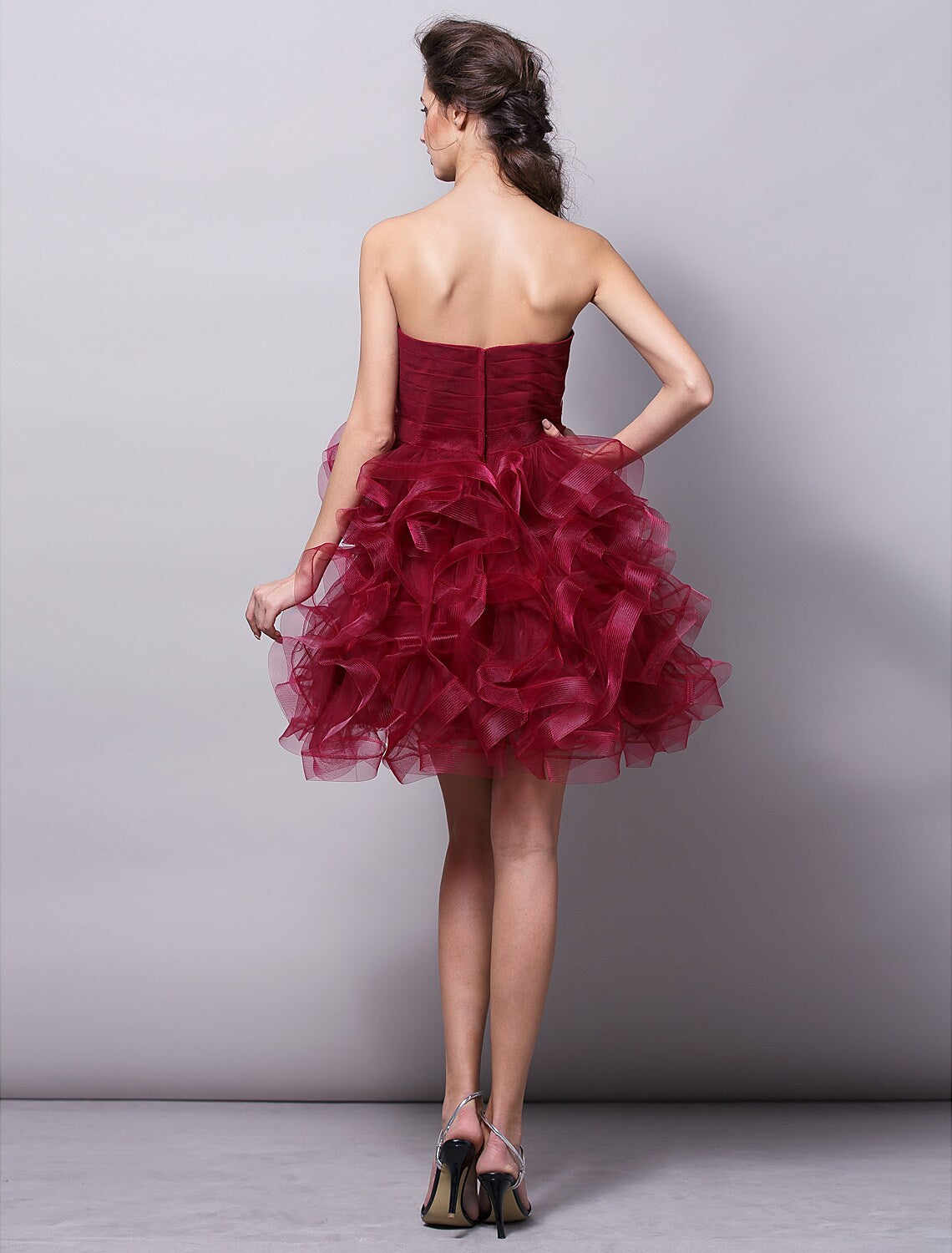 Cocktail Party Dress Strapless Sleeveless Short Mini with Ruched Tier