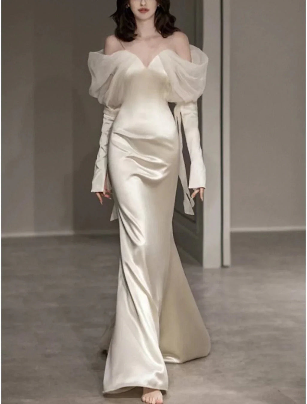 Mermaid / Trumpet Evening Gown Elegant Dress Formal Prom Floor Length Long Sleeve Sweetheart Italy with Buttons Shawl