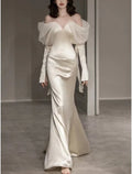 Mermaid / Trumpet Evening Gown Elegant Dress Formal Prom Floor Length Long Sleeve Sweetheart Italy with Buttons Shawl
