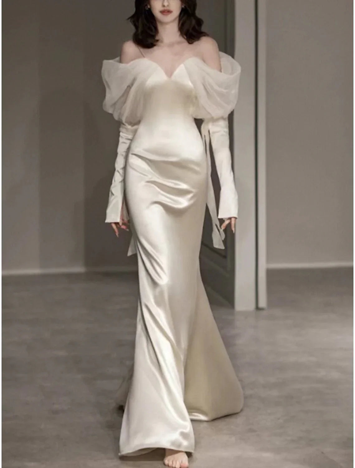 Mermaid / Trumpet Evening Gown Elegant Dress Formal Prom Floor Length Long Sleeve Sweetheart Italy with Buttons Shawl