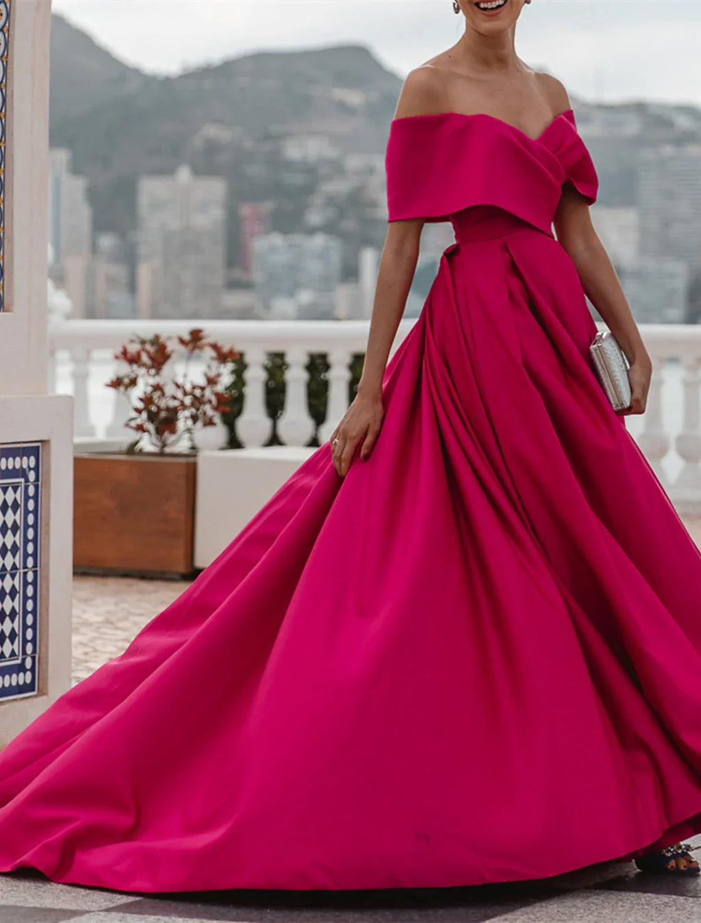 Evening Gown Party Dress Celebrity Style Dress Formal Wedding Court Train Sleeveless Off Shoulder Bridesmaid Dress with Ruched