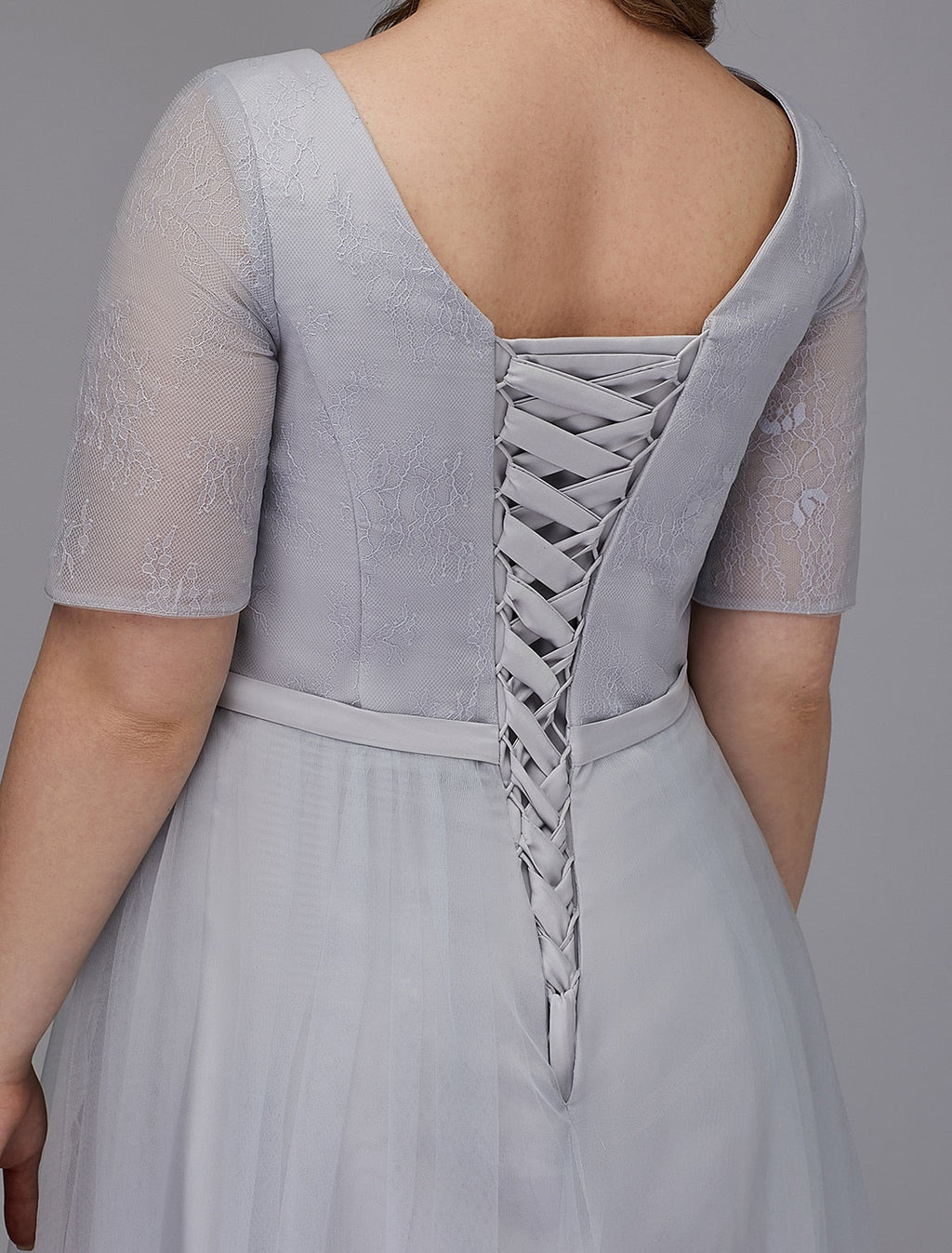 Wedding Guest Tea Length Short Sleeve V Neck Lace-up with Sash / Ribbon
