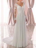 Wedding Guest Wedding Party Sweep / Brush Train Long Sleeve V Neck with Appliques