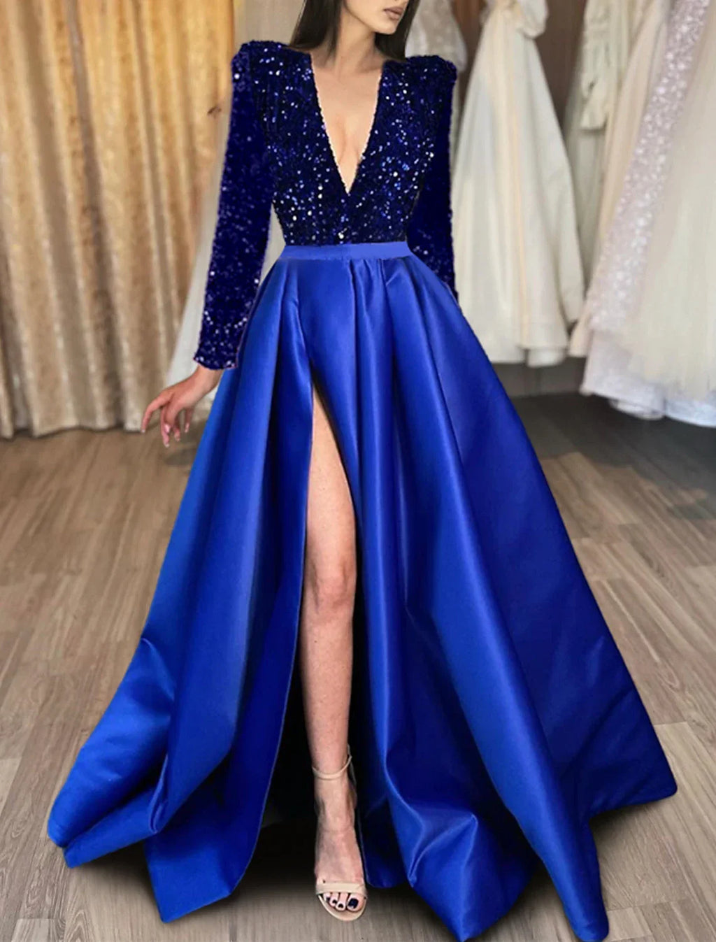 Black Evening Gown Christmas Red Green Dress Formal Dress Plus Size Wedding Court Train Half Sleeve V Neck with Slit