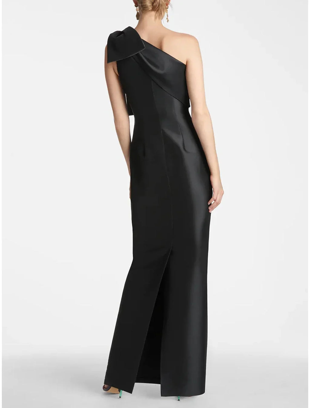 Black Mermaid Party Dress Evening Gown Champagne Elegant Dress Formal Fall Ankle Length Sleeveless One Shoulder with Bow(s) Slit