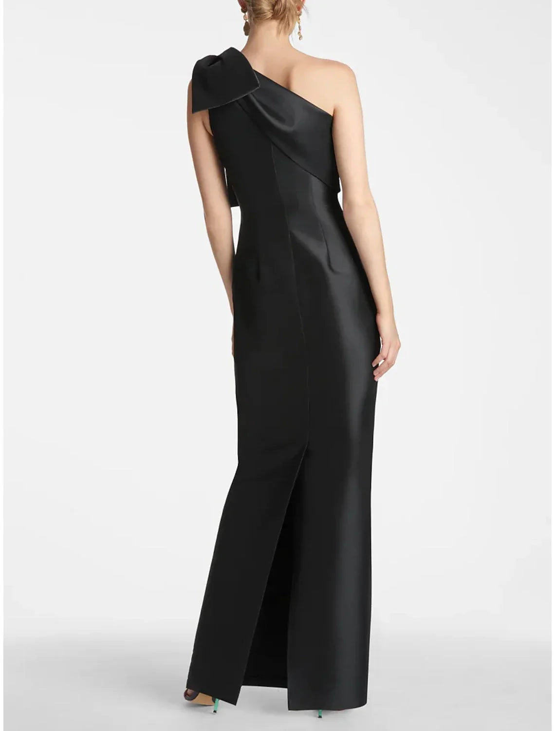 Black Mermaid Party Dress Evening Gown Champagne Elegant Dress Formal Fall Ankle Length Sleeveless One Shoulder with Bow(s) Slit