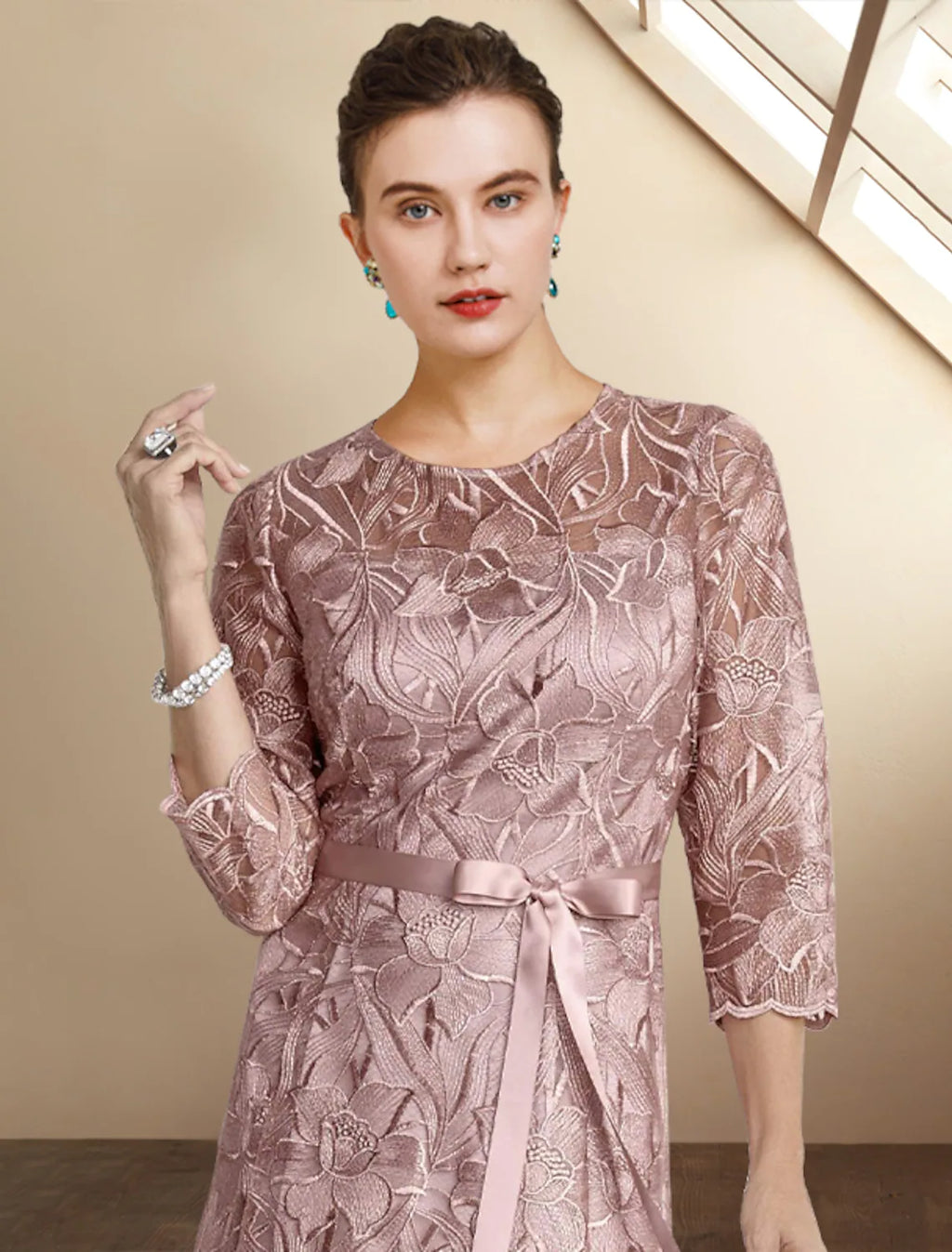 Mother of the Bride Dress Elegant Charmeuse Sleeve with Bow(s) Appliques
