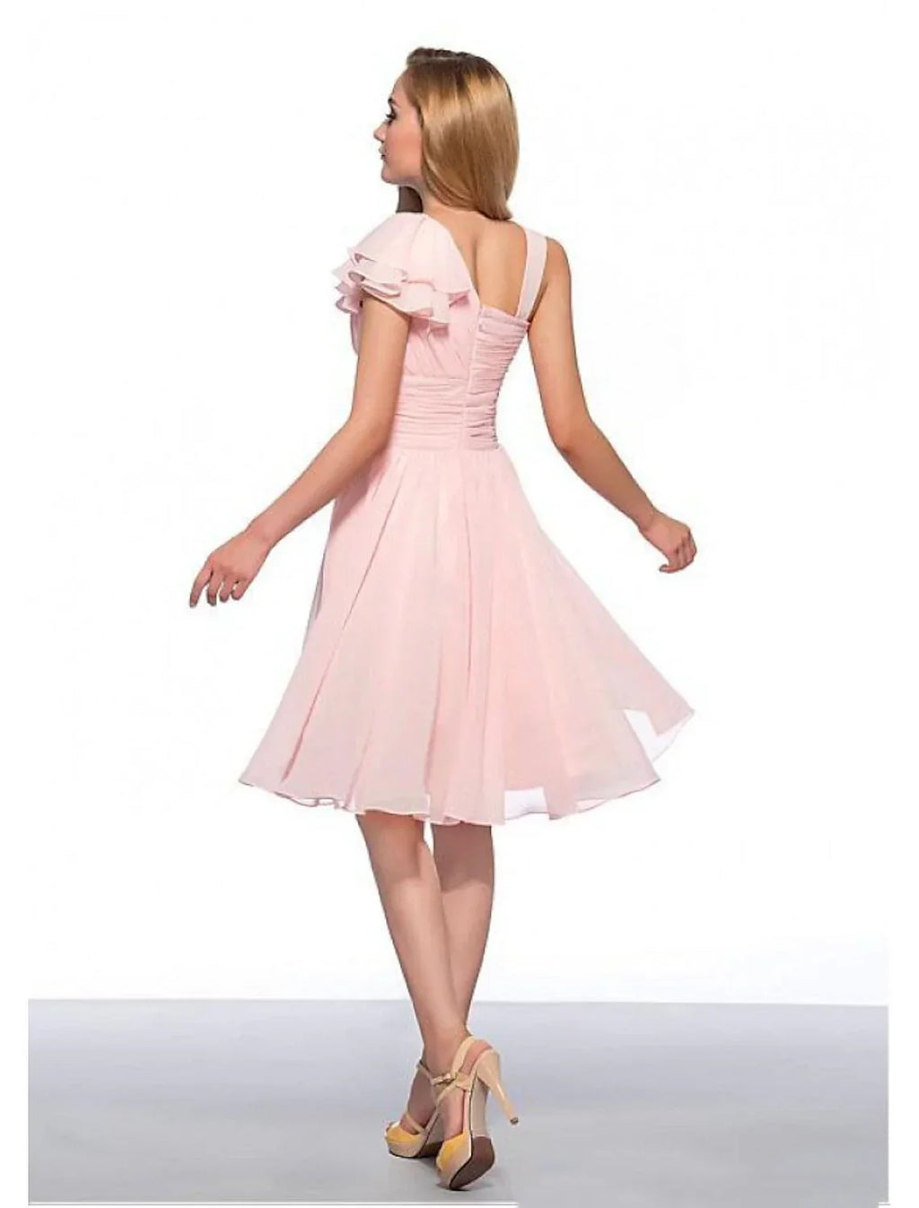 Empire Elegant Engagement Cocktail Party Dress Jewel Neck Sleeveless Knee Length with Ruched