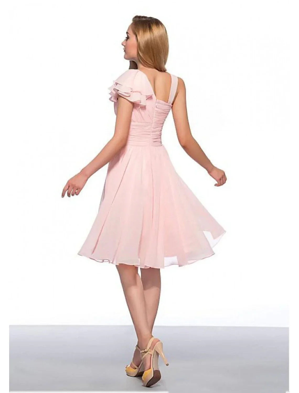 Empire Elegant Engagement Cocktail Party Dress Jewel Neck Sleeveless Knee Length with Ruched