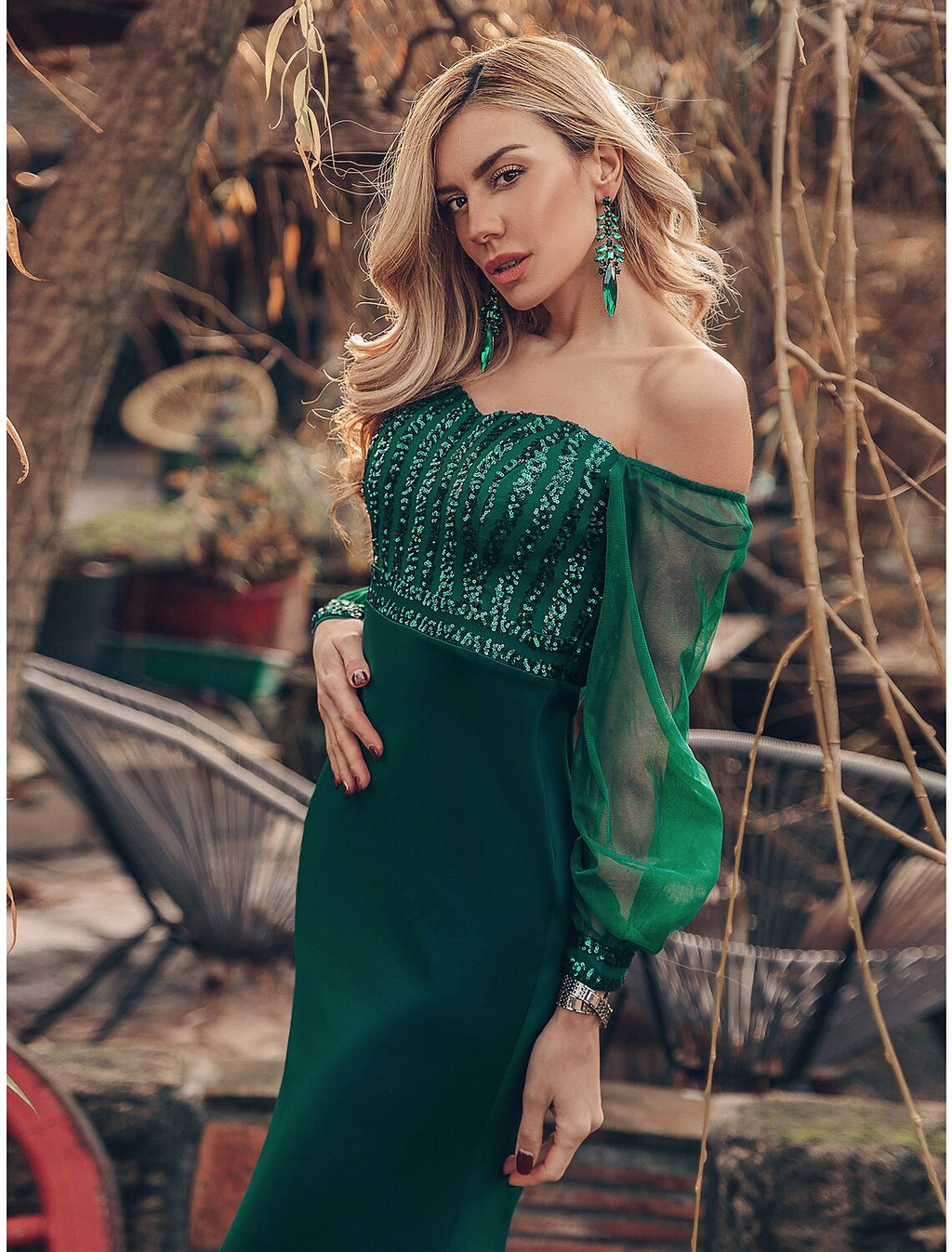 Sexy Formal Evening Dress Off Shoulder Long Sleeve Floor Length