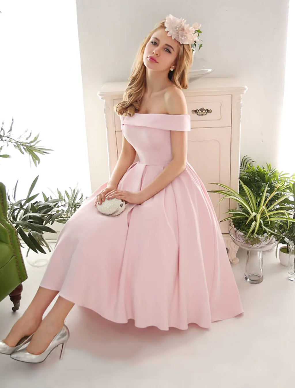 Cocktail Dresses Vintage Dress Engagement Sleeveless Off Shoulder Fabric with Pleats