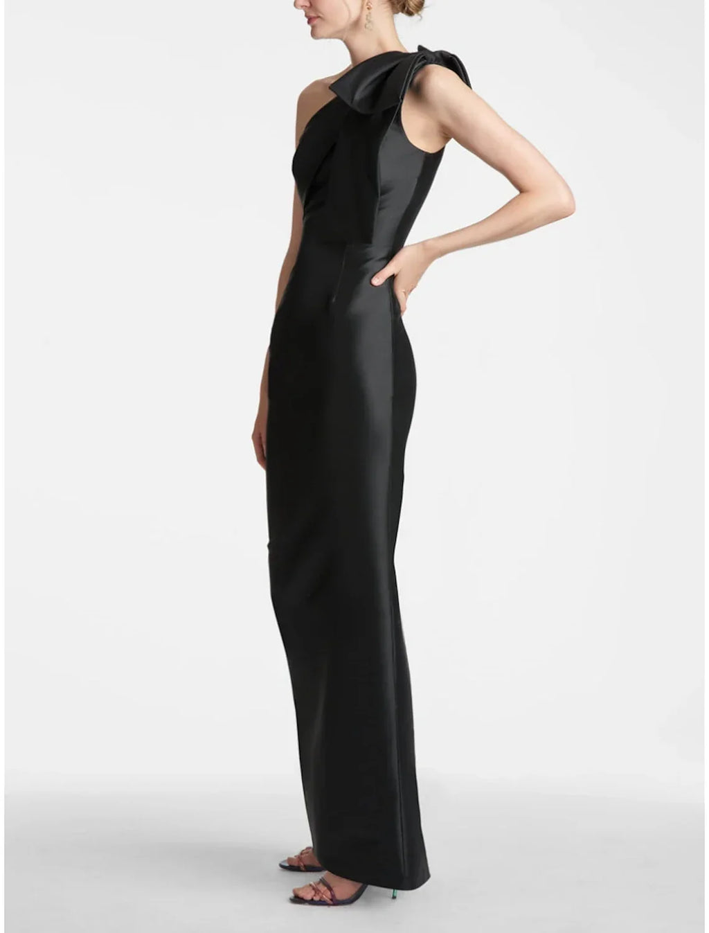 Black Mermaid Party Dress Evening Gown Champagne Elegant Dress Formal Fall Ankle Length Sleeveless One Shoulder with Bow(s) Slit