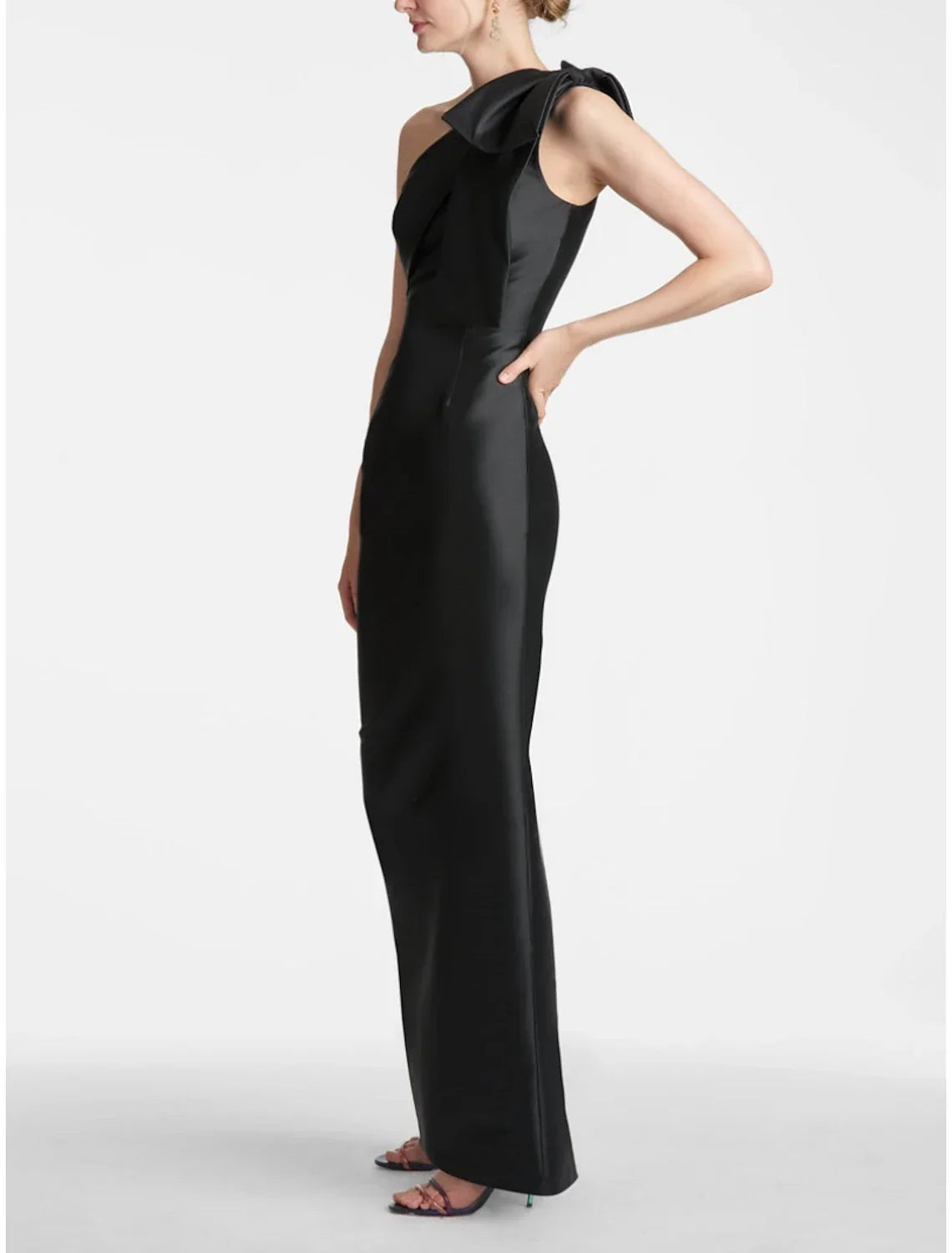 Black Mermaid Party Dress Evening Gown Champagne Elegant Dress Formal Fall Ankle Length Sleeveless One Shoulder with Bow(s) Slit