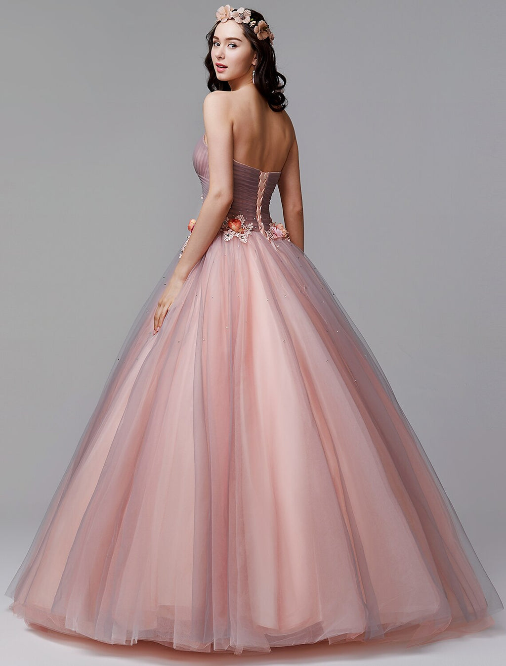 Ball Gown Floral Formal Evening Dress Strapless Sleeveless Floor Length with Pleats Flower