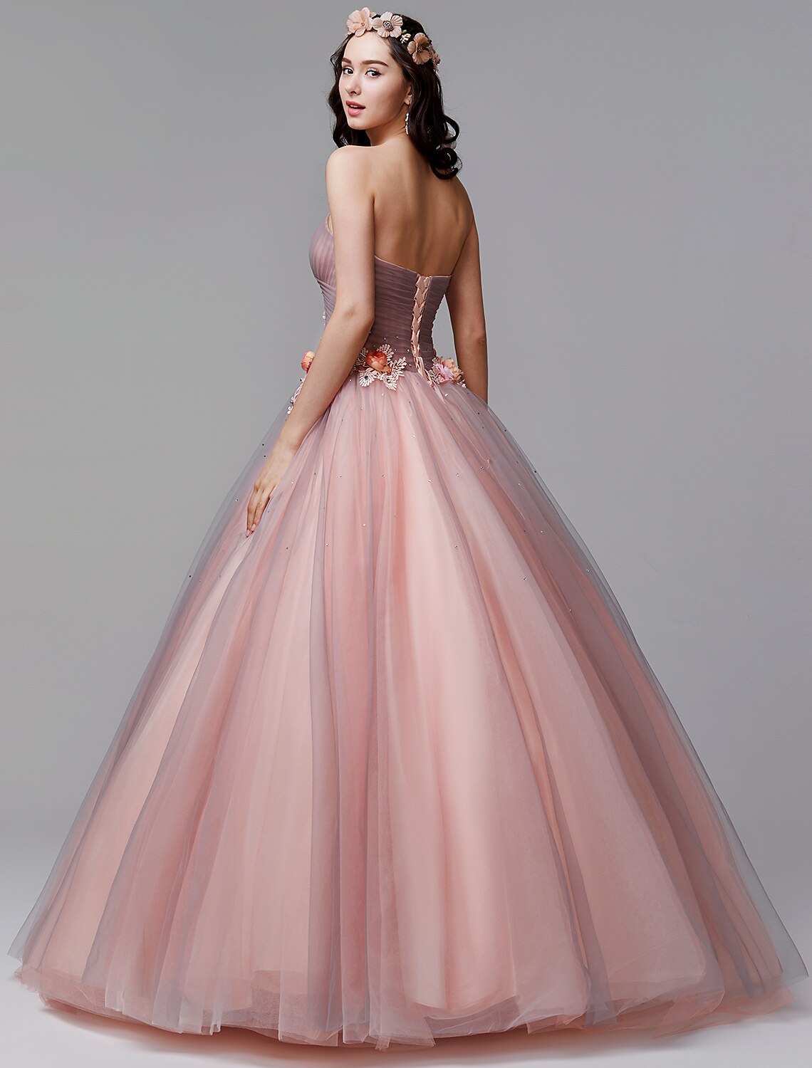 Ball Gown Floral Formal Evening Dress Strapless Sleeveless Floor Length with Pleats Flower