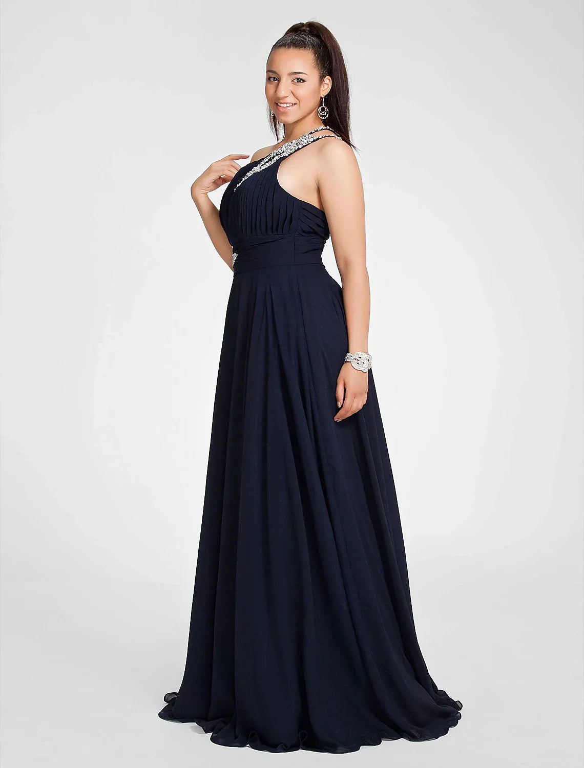 Cut Out Dress Wedding Guest Sweep / Brush Train Sleeveless One Shoulder with Ruched Beading