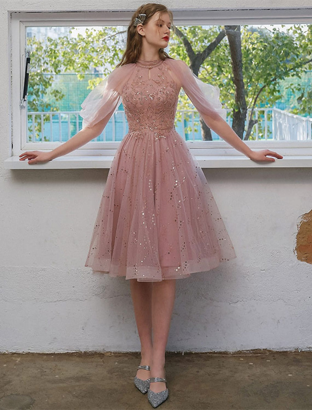 Cocktail Dresses Party Dress Engagement Knee Length Length Sleeve with Appliques