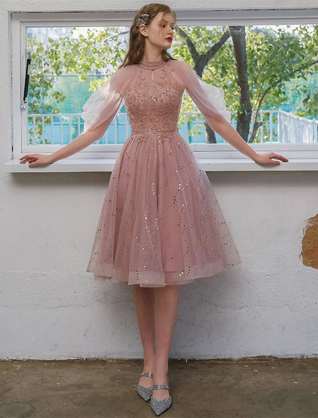 Cocktail Dresses Party Dress Engagement Knee Length 3/4 Length Sleeve Jewel Neck with Appliques