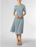 Mother of the Bride Dress Wedding Guest Elegant Petite Scoop Neck Knee Length Half Sleeve with Pleats Solid Color Fall