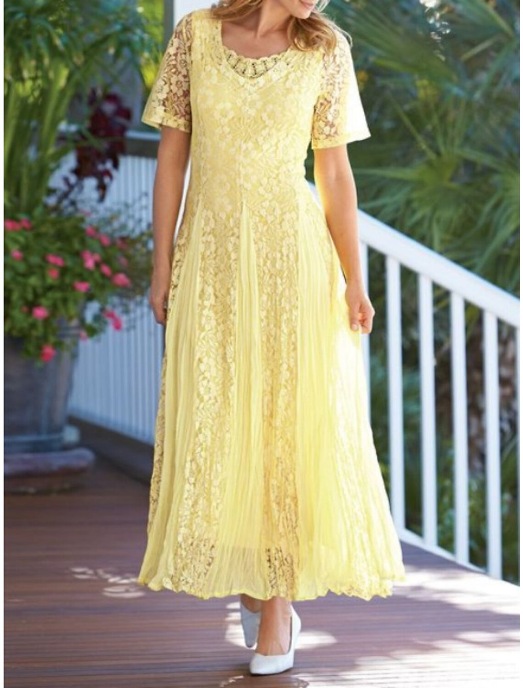 Sheath / Column Mother of the Bride Dress Wedding Guest Elegant Sweet Scoop Neck Ankle Length Short Sleeve with Pleats Solid Color