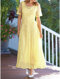 Sheath / Column Mother of the Bride Dress Wedding Guest Elegant Sweet Scoop Neck Ankle Length Short Sleeve with Pleats Solid Color