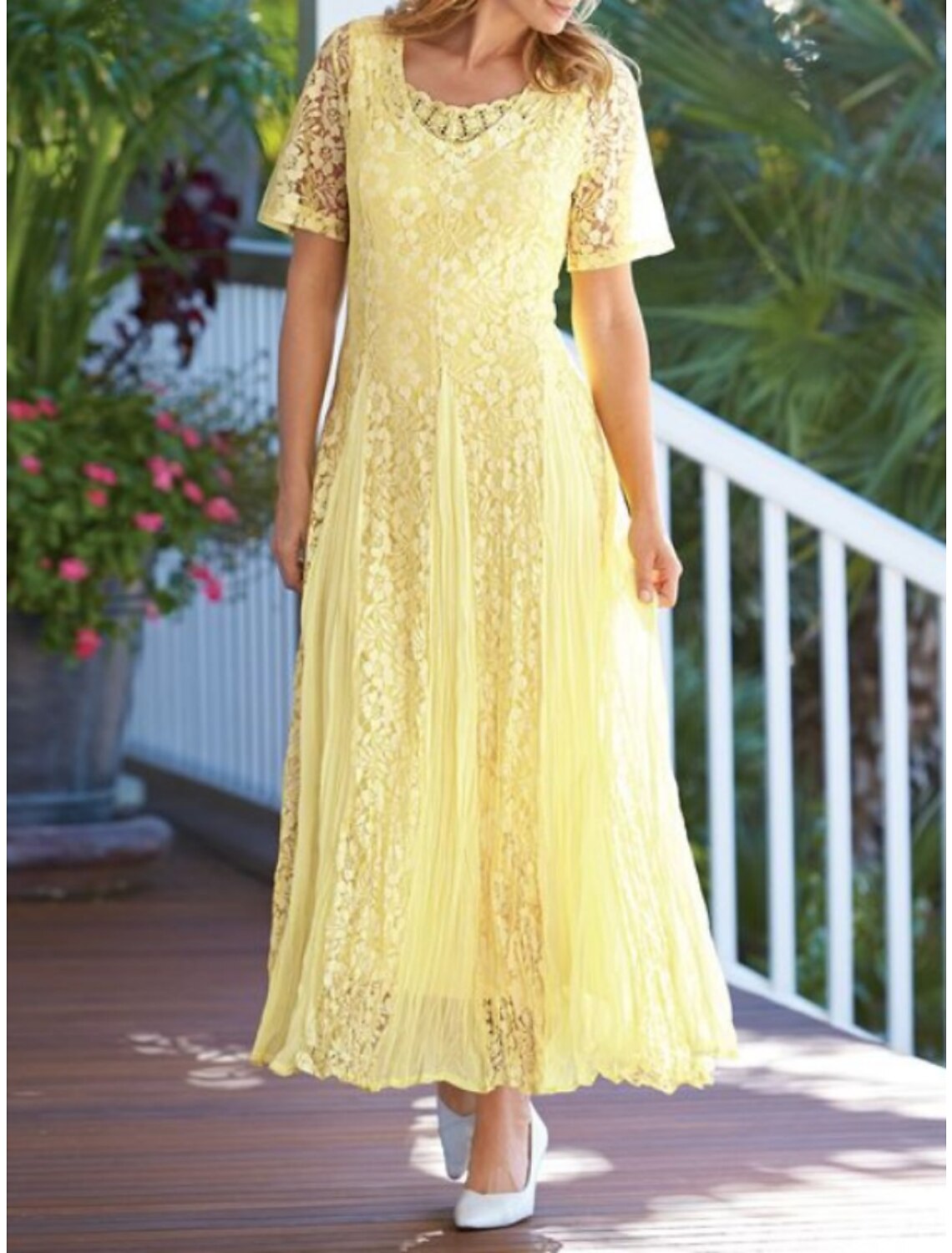 Sheath / Column Mother of the Bride Dress Wedding Guest Elegant Sweet Scoop Neck Ankle Length Short Sleeve with Pleats Solid Color