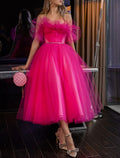 Evening Gown Elegant Dress Wedding Guest Party Wear Tea Length Sleeveless Strapless with Pleats